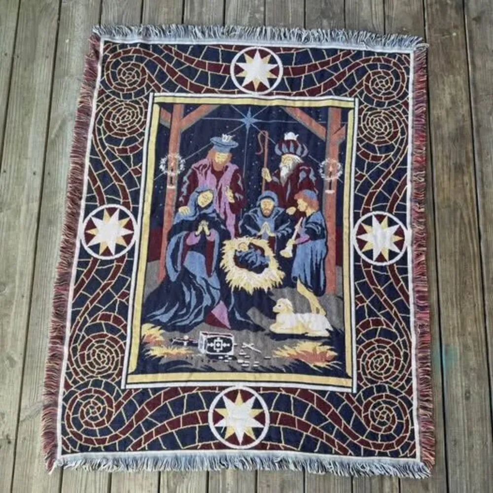 Woven Nativity Scene Tapestry Throw Blanket